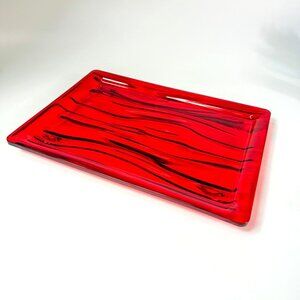 Guzzini Red Aqua Wavy Rectangular Acrylic Serving Tray Made In Italy